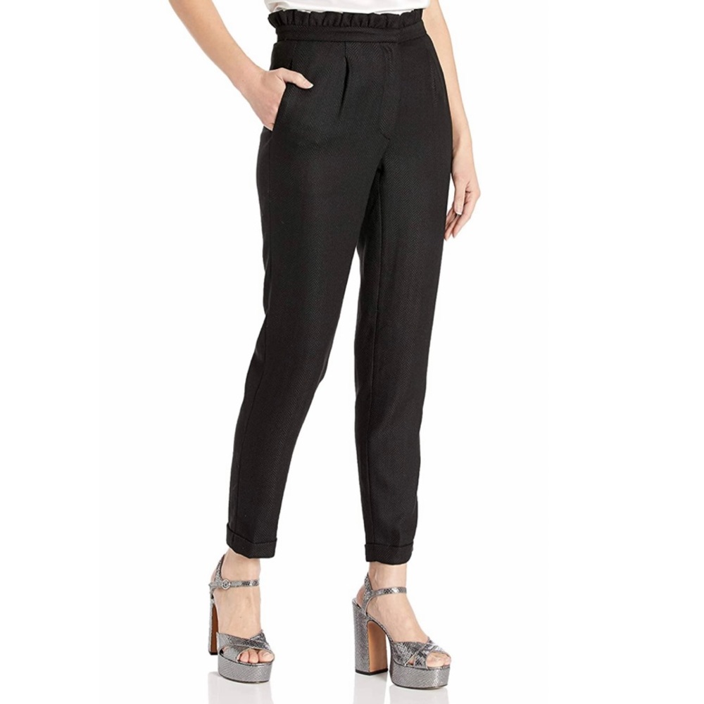 Dear Drew by Drew Barrymore Women's Arthur Ave High Waist Ruffle Trouser, Black